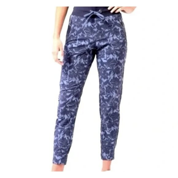 Athleta Pants - Athleta Women Jogger Trekke North Size 8 Blue Floral Drawstring Mid-Rise Stretch